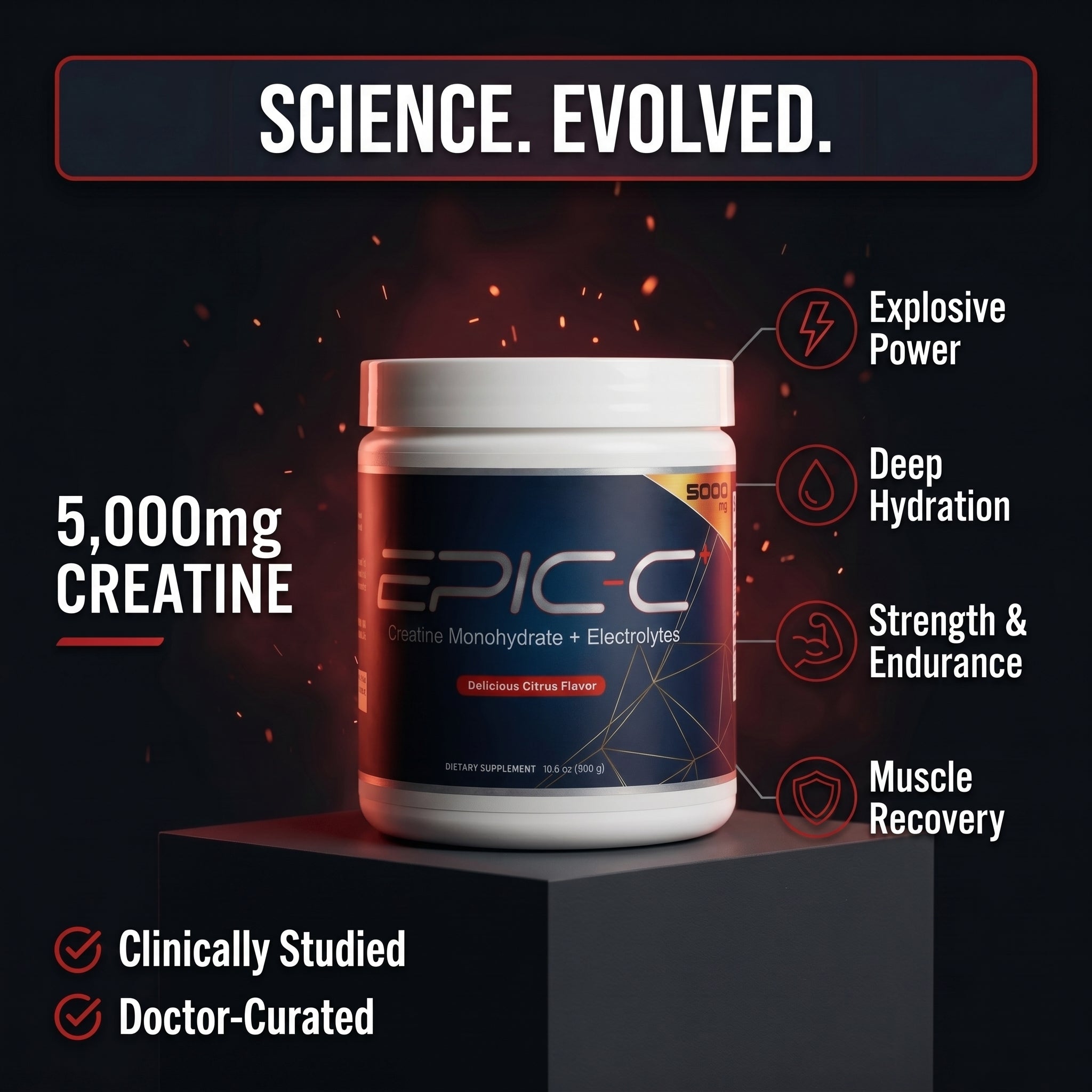 EPIC-C+ key benefits — ATP power, hydration, muscle endurance